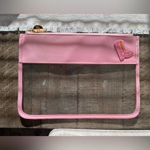 Stoney Clover Lane clear flat pouch in Flamingo w/ Nashville cowboy boot patch